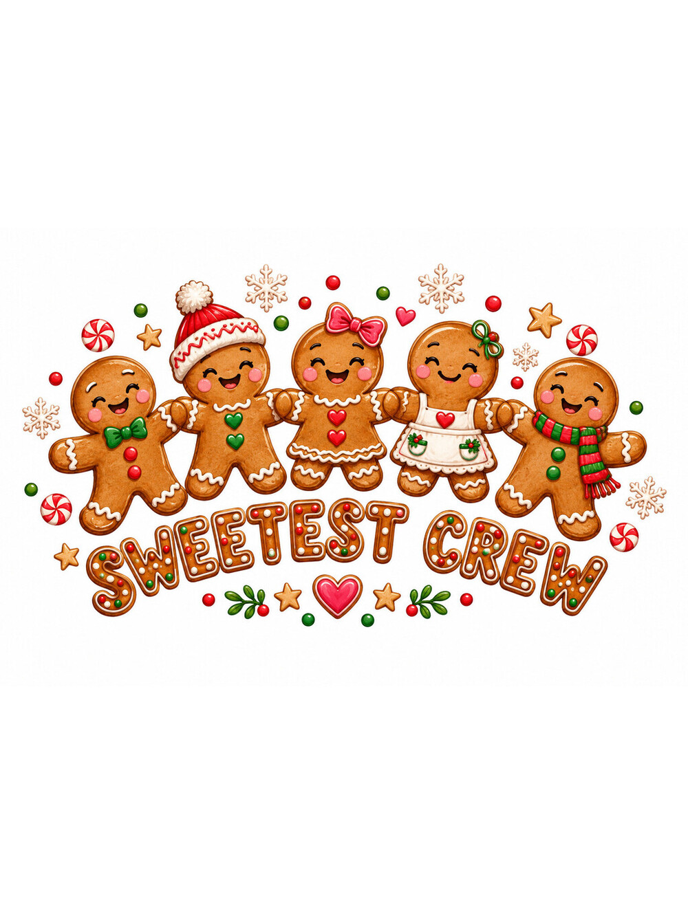 4pcs 10in Sweetest Crew Gingerbread Family DTF Transfer Ready to Press Print